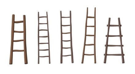 Wooden Ladders Illustration Set - Rustic Ladder Collection for Design Projects and Creative Use