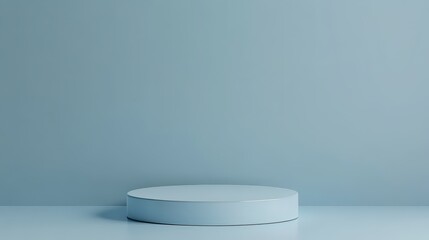 A Single Round Light Blue Pedestal Against A Wall
