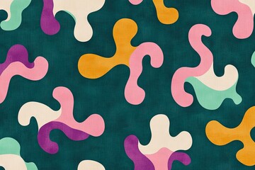 Abstract pattern featuring colorful organic shapes on a dark background.