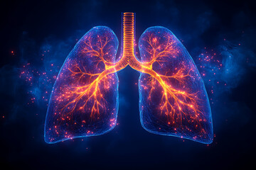 A detailed vector illustration of human lungs, highlighting their anatomical structure with vibrant colors and glowing accents. Perfect for medical, educational, or healthcare-related purposes
