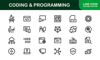 Customizable Coding and Programming Icons. Vector Graphics for Development, Design Systems, and Tech Workflows