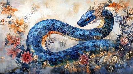 꽃 속의 푸른 뱀 Blue Snake Among the Flowers