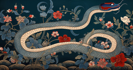 꽃 속의 푸른 뱀 Blue Snake Among the Flowers
