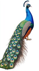 A vibrant peacock displaying its colorful feathers in a striking pose.