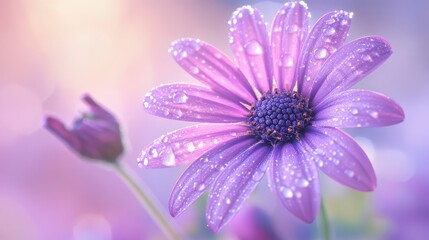 Dew-Kissed Purple Daisy: A Symphony of Softness