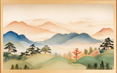Fototapeta premium Traditional Chinese style of minimalist landscape painting art background