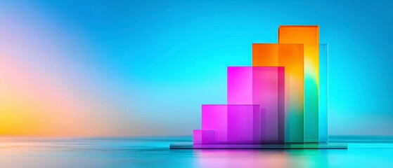 Fototapeta premium Ascending Colorful Glass Blocks Growth Chart Minimalist Design Abstract Background