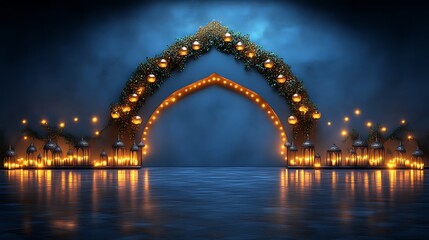 Obraz premium Illuminated Archway with Lanterns and Festive Lights