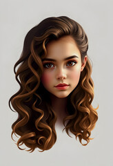Beautiful Curly Hair. Girl With Wavy Long Hair Portrait. Volume, low-poly, with white tones
