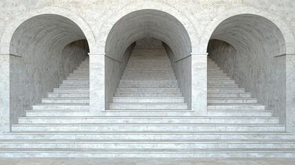 Architectural Stone Staircase  Three Arched Entries  Modern Design  Steps  Pathway  Grey