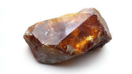 A close-up of an amber crystal showcasing its unique textures and warm color tones.