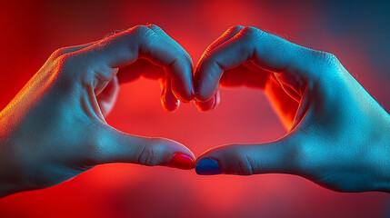 Close-up shot of a woman’s hands forming a heart shape.