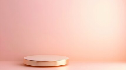 A small, pedestal-style podium with a polished surface and an empty display space, against a subtle light peach background.