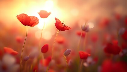 Obraz premium Sunset Poppy Field: A Serene Embrace of Nature's Beauty