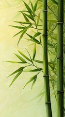 Serene Bamboo Forest  Digital Painting  Nature Illustration  Green Leaves  Tranquil Backgr
