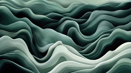 Obraz premium Abstract flowing green and white waves, undulating organic texture background.