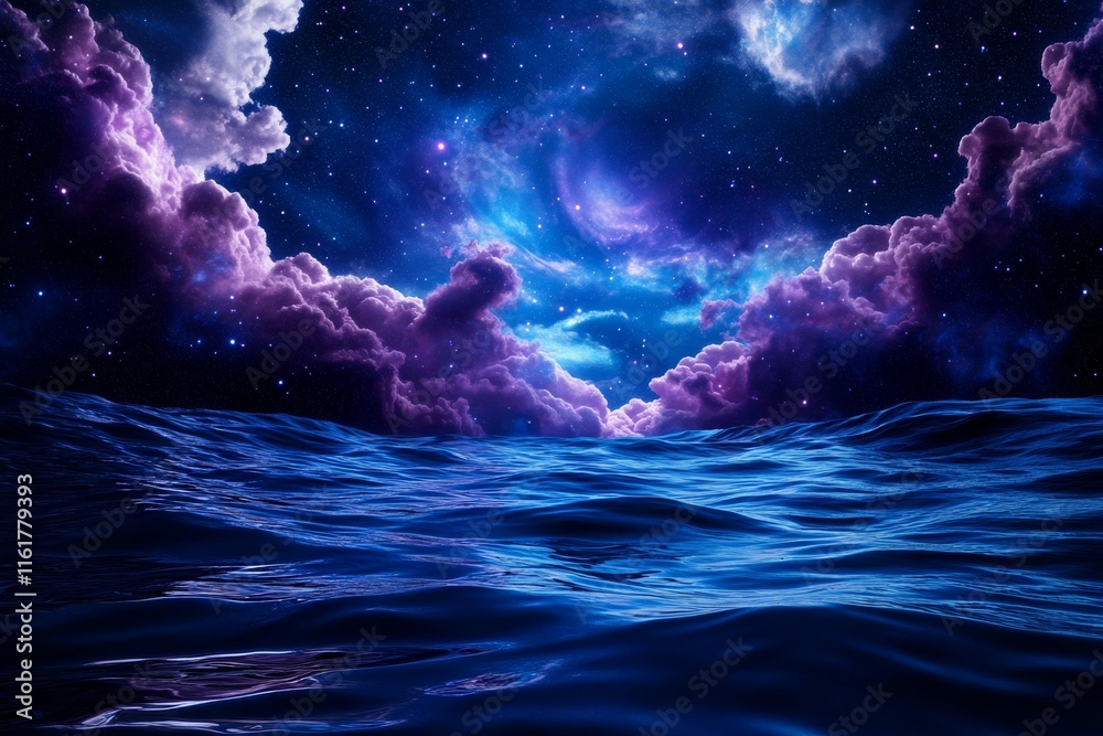 Wall mural a mesmerizing view of a celestial sky with vibrant clouds reflecting on the tranquil ocean surface b