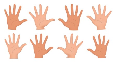 Obraz premium Diverse Hand Illustrations Collection Featuring Various Skin Tones for Design and Educational Use