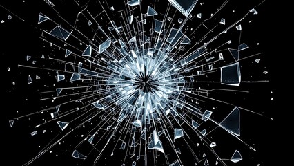 Shattered broken glass car window on black background, for overlay and screen layer modes
