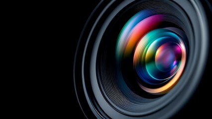 Camera lens, on black background for overlay