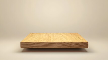 A natural wood podium with a matte finish and an empty display area, on a beige gradient background.