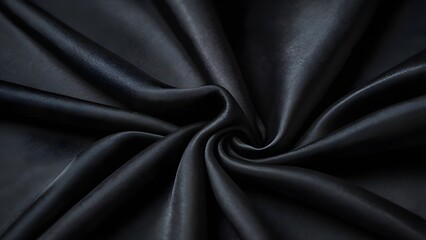 Obraz premium Dark black satin texture background, soft wavy folds on the fabric surface