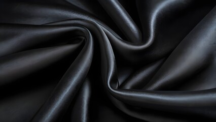 Obraz premium Dark black satin texture background, soft wavy folds on the fabric surface
