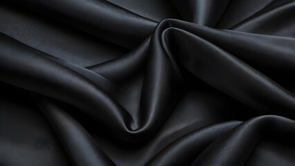Obraz premium Dark black satin texture background, soft wavy folds on the fabric surface