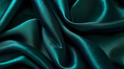 Obraz premium Dark green silk satin texture background, wavy soft folds on the surface of the fabric