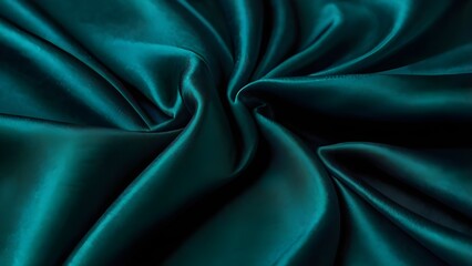 Fototapeta premium Dark green silk satin texture background, wavy soft folds on the surface of the fabric