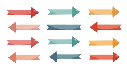 Colorful Arrow Illustration Set with Diverse Directions in Pastel and Bold Hues