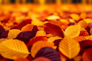 A close up view of colorful autumn leaves scattered on the ground creating a vibrant seasonal display outdoors