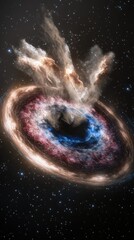 Fototapeta premium A cosmic scene depicting a colorful nebula with gas and dust swirling around a black hole.