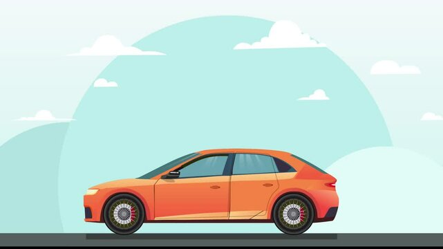 Yellow car brakes and stops suddenly side view