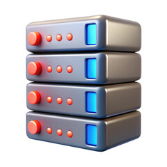 Data center server rack 3d render icon in cartoon plastic style minimal isolated on transparent white background, clipping path