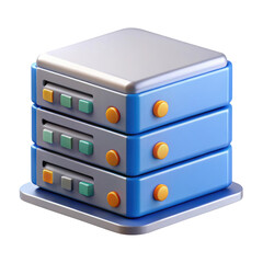 Data center server rack 3d render icon in cartoon plastic style minimal isolated on transparent white background, clipping path