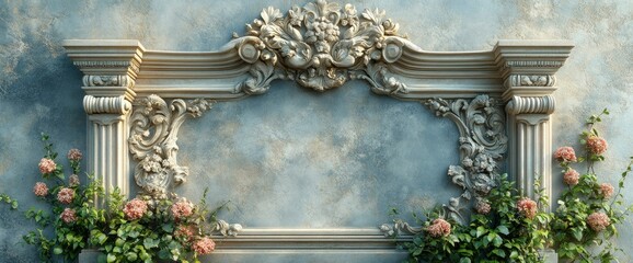 Elegant Baroque Frame with Floral Accents on Textured Wall