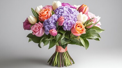 Fototapeta premium A vibrant bouquet of colorful roses and tulips in bloom.