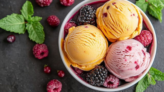 Fresh Gelato with Berries in Isolated Studio Lighting
