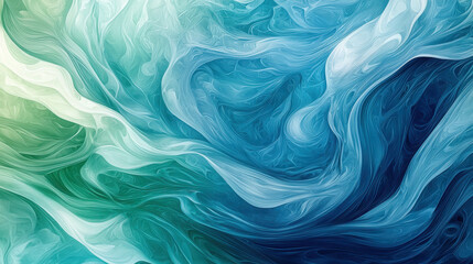 Obraz premium Vibrant Fluid Abstract Design with Swirling Waves in Calming Blue and Green Tones