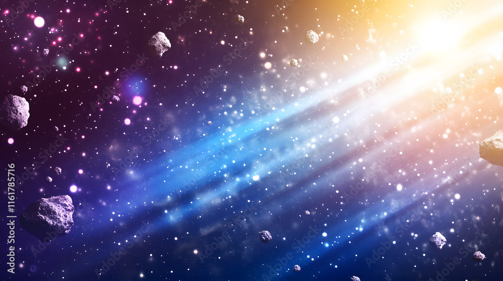 Poster a breathtaking depiction of the asteroid belt illuminated in the vastness of outer space