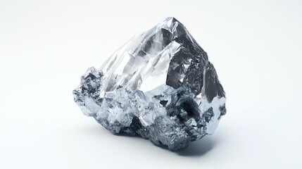 Beautifully cut crystal rock reflecting light on a white background, showcasing natural beauty.