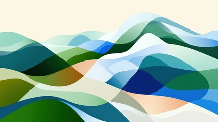 Fototapeta premium Abstract landscape illustration with flowing, colorful hills and valleys.