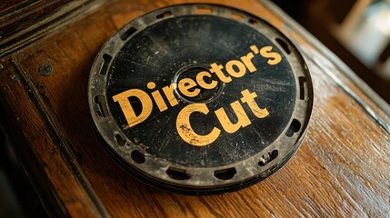 a film reel labeled "Director's Cut" on a wooden table.
