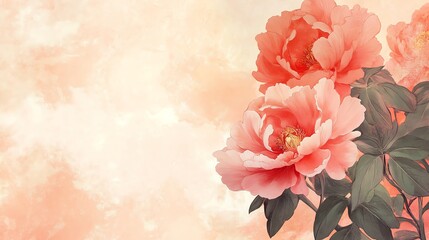 Naklejka premium Beautiful pink peonies blooming against a soft pastel background.