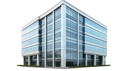 Modern glass building, transparent background