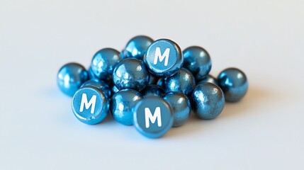 Fototapeta premium Colorful blue candy balls with a shiny finish, perfect for sweet treats.