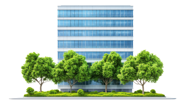 Modern glass building, transparent background