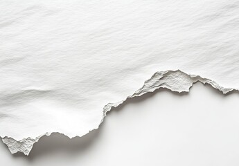 Torn white paper texture with uneven edges on white background.