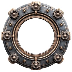 Obraz premium Circular steampunk frame, bronze and steel, isolated.